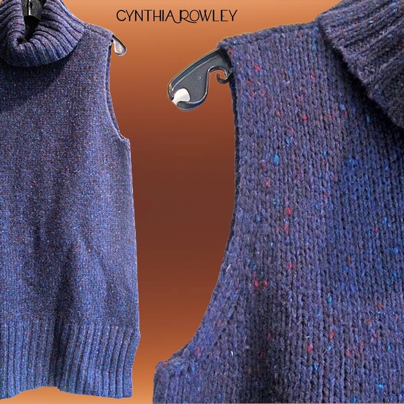 CYNTHIA ROWLEY NEW Turtleneck Speckled Wool Elongated Sweater L - Picture 3 of 12